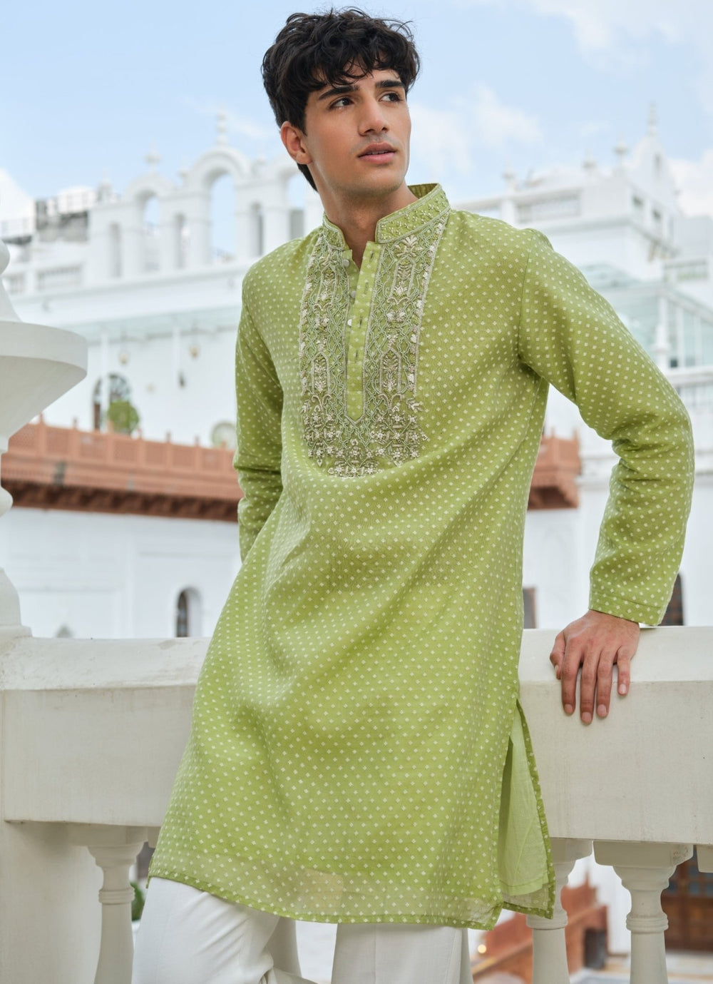 Darzi House Lime Green Cotton Jacquard Kurta SetFabilicious Fashion