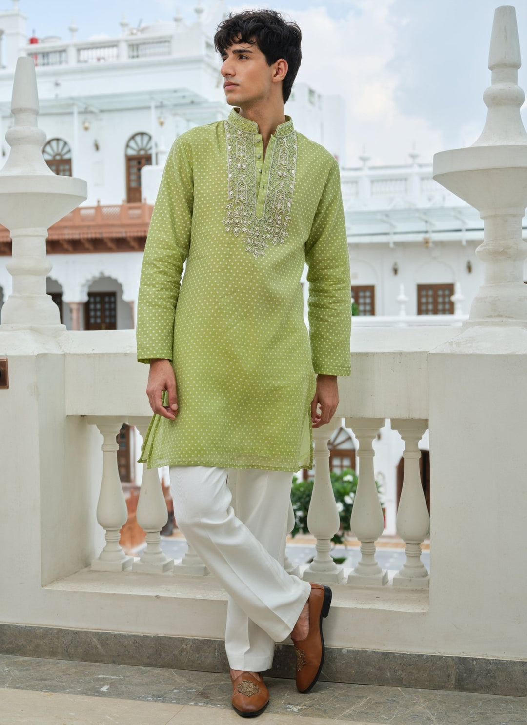 Darzi House Lime Green Cotton Jacquard Kurta SetFabilicious Fashion