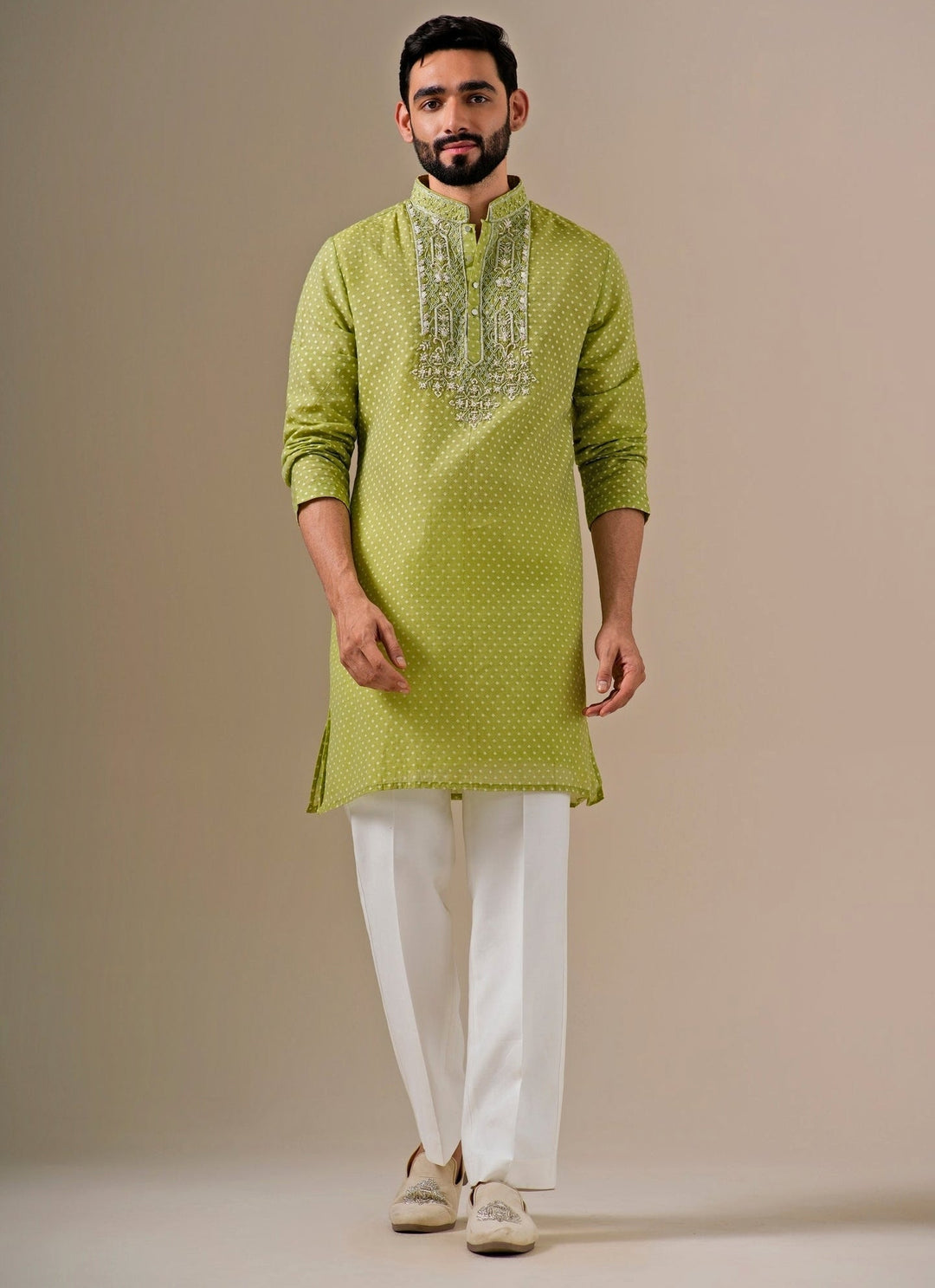 Darzi House Lime Green Cotton Jacquard Kurta SetFabilicious Fashion