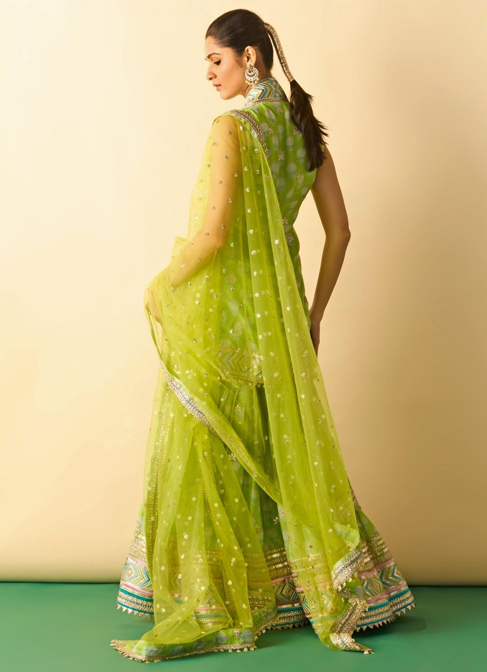 Gopi Vaid Lime Green Cotton Silk Kurta Sharara SetFabilicious Fashion