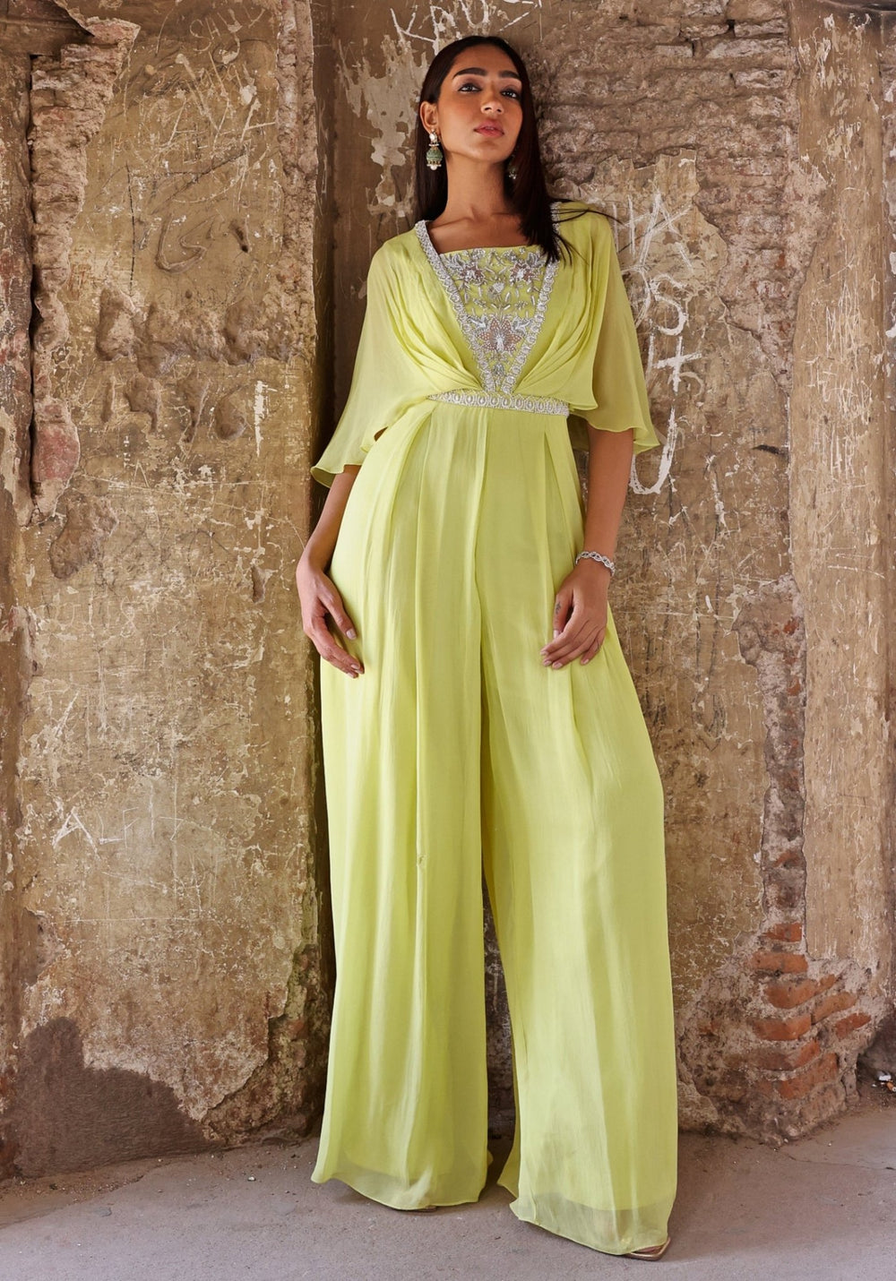 Lime Green Draped Jumpsuit Seema Thukral - Fabilicious Fashion