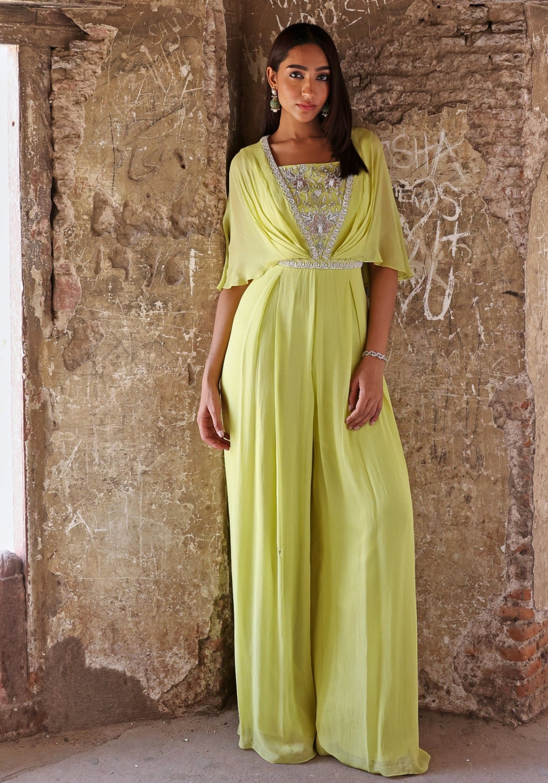 Lime Green Draped Jumpsuit Seema Thukral - Fabilicious Fashion