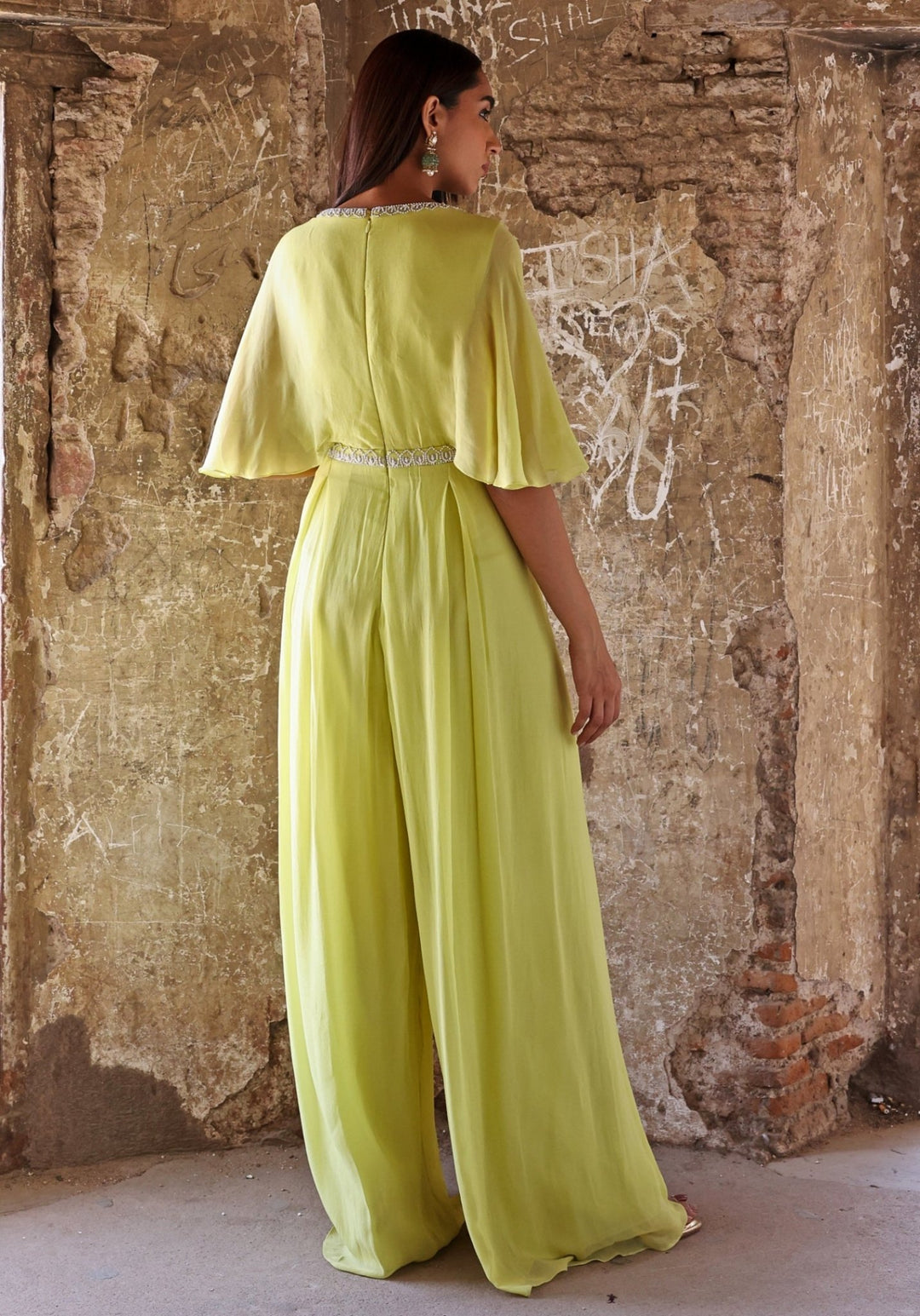 Lime Green Draped Jumpsuit Seema Thukral - Fabilicious Fashion