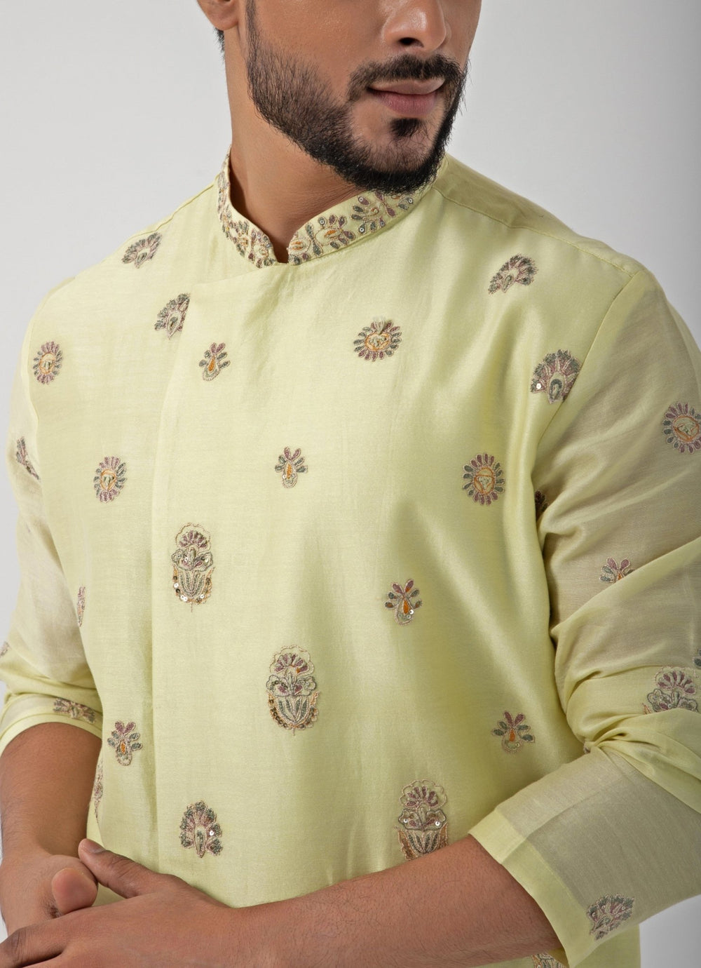 Lime Green Embroidered Kurta Pants Set Smriti - Fabilicious Fashion