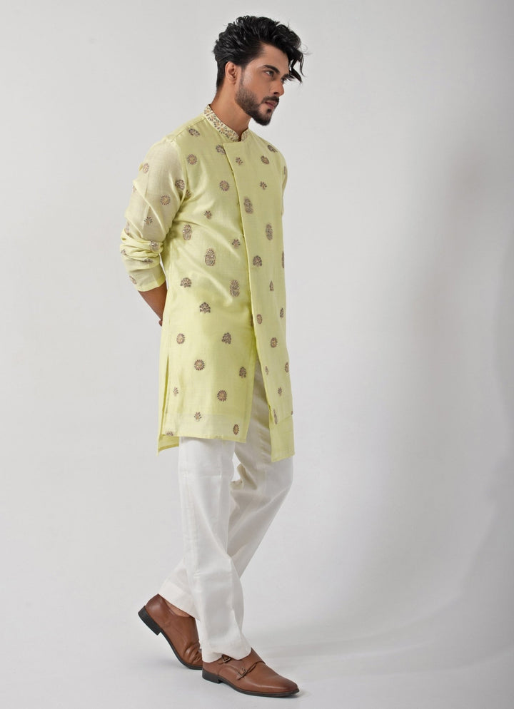 Lime Green Embroidered Kurta Pants Set Smriti - Fabilicious Fashion