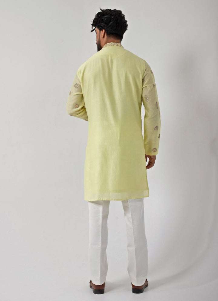 Lime Green Embroidered Kurta Pants Set Smriti - Fabilicious Fashion