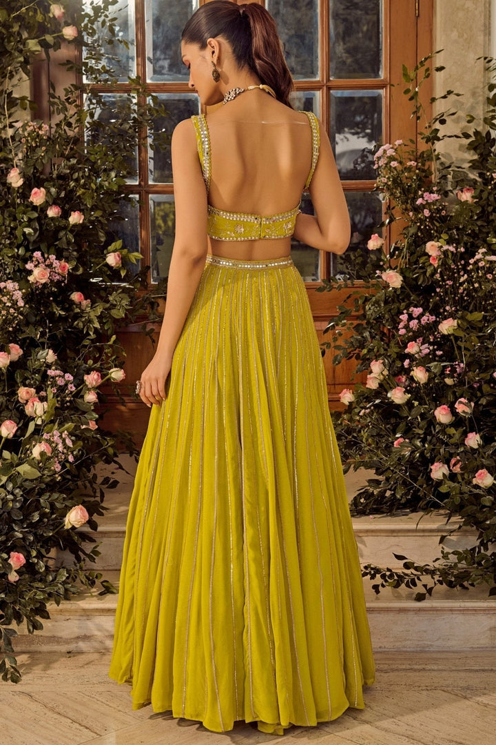 Lime Green Embroidered Lehenga Set Parul Gandhi - Fabilicious Fashion