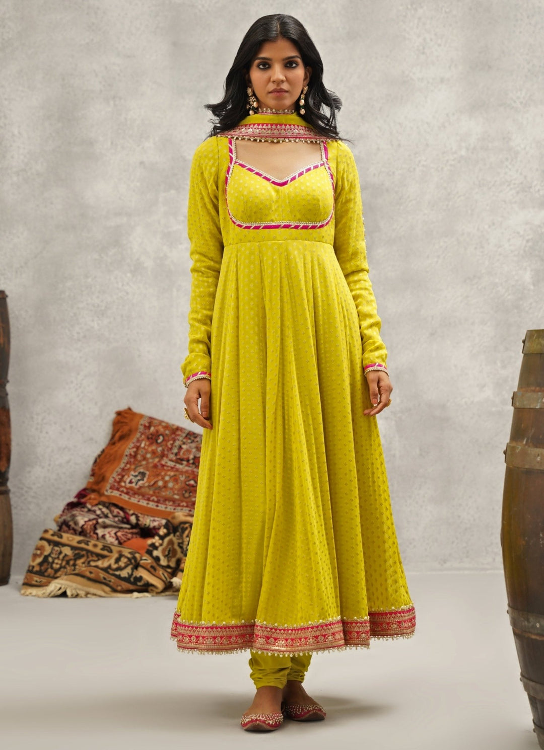 Lime Green Georgette Anarkali Kapda Dori - Fabilicious Fashion