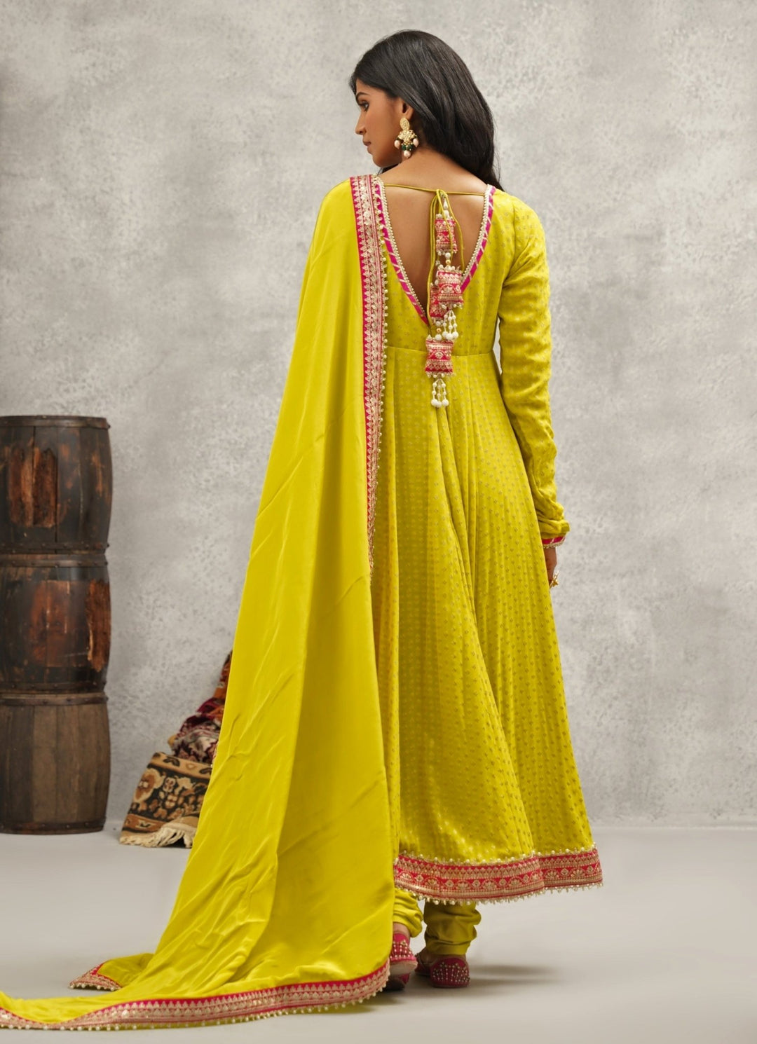 Lime Green Georgette Anarkali Kapda Dori - Fabilicious Fashion