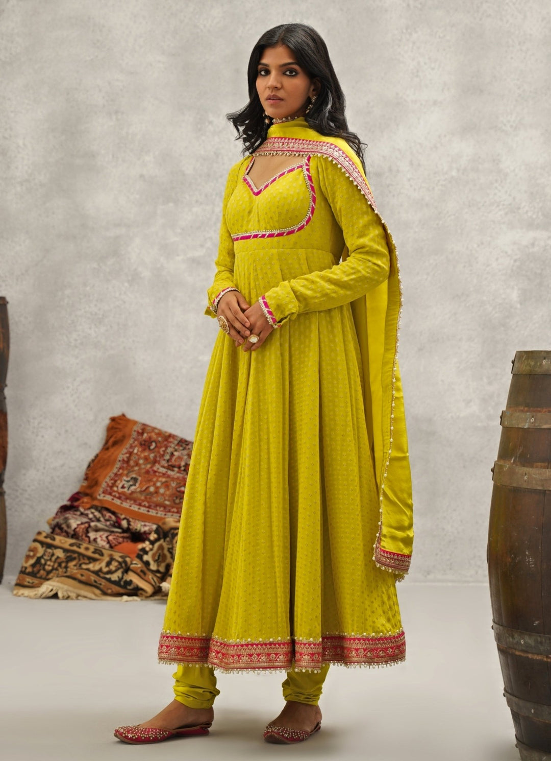 Lime Green Georgette Anarkali Kapda Dori - Fabilicious Fashion