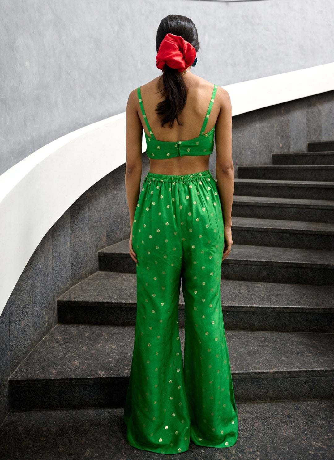 Lime Green Jamewar Pant Jacket set Chamee and Palak - Fabilicious Fashion