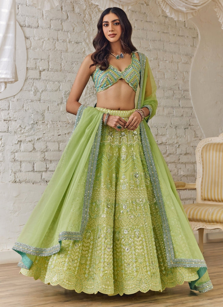Studio Iris Lime Green Organza Lehenga SetFabilicious Fashion
