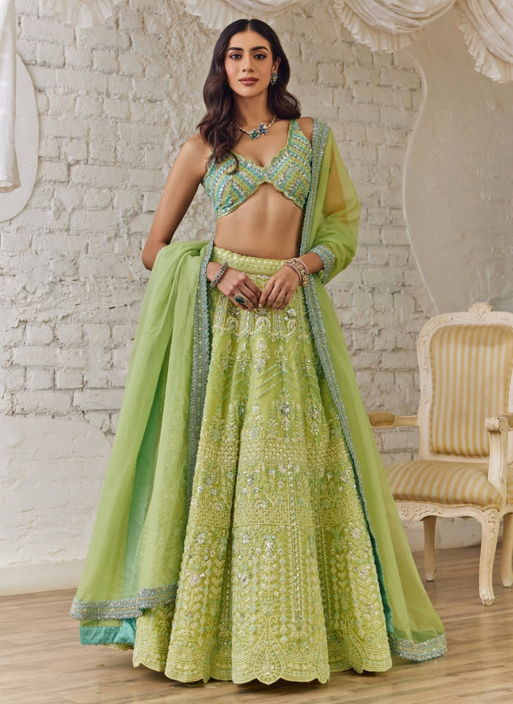 Studio Iris Lime Green Organza Lehenga SetFabilicious Fashion