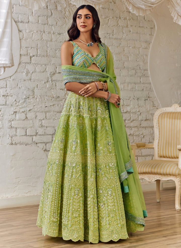 Studio Iris Lime Green Organza Lehenga SetFabilicious Fashion