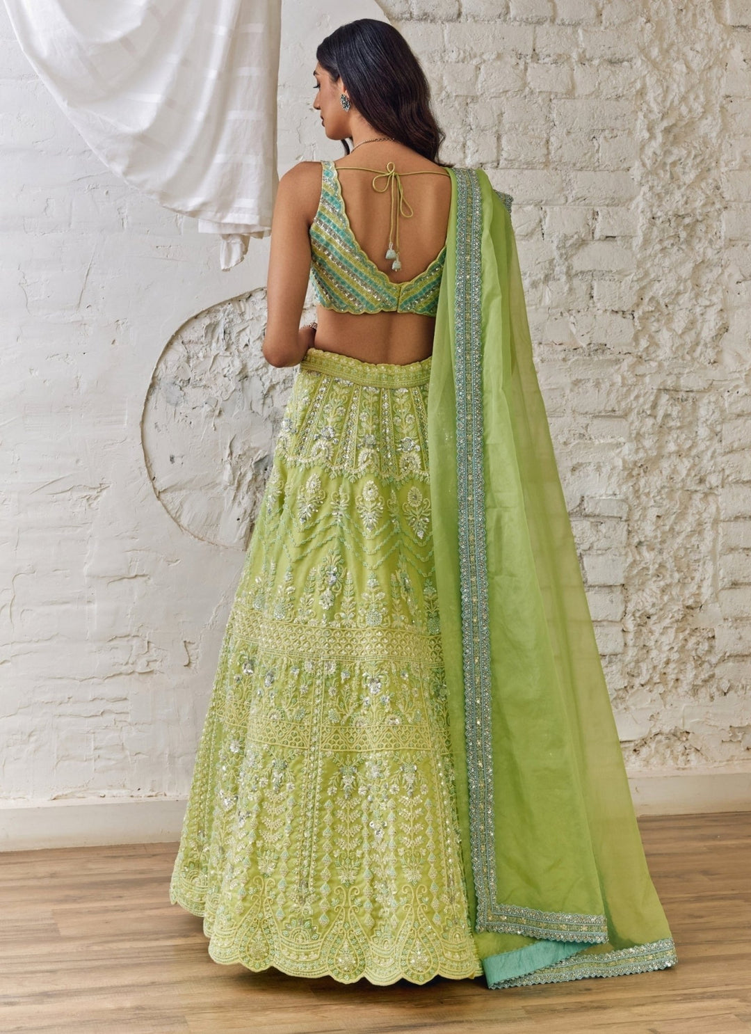 Studio Iris Lime Green Organza Lehenga SetFabilicious Fashion