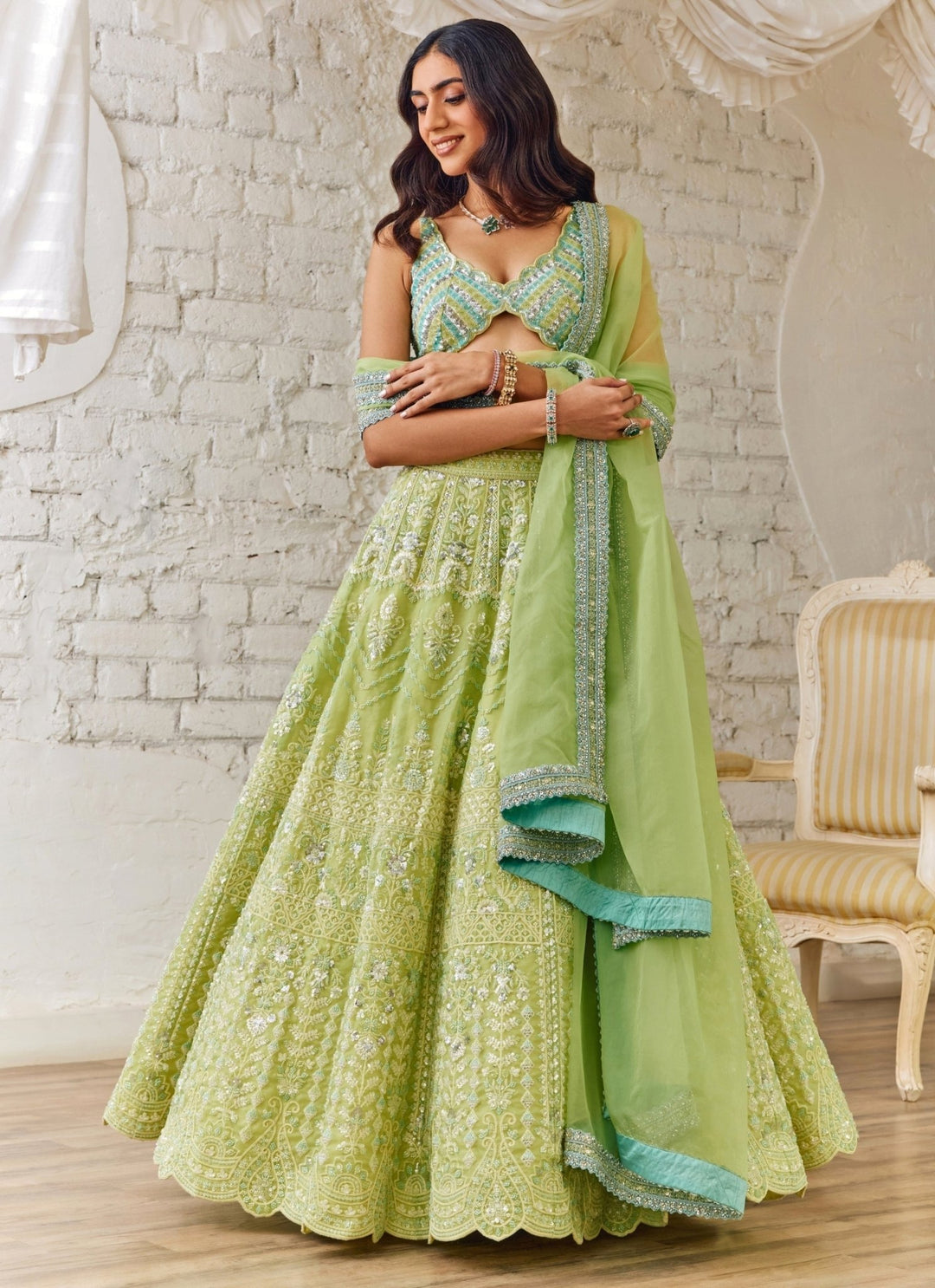 Studio Iris Lime Green Organza Lehenga SetFabilicious Fashion