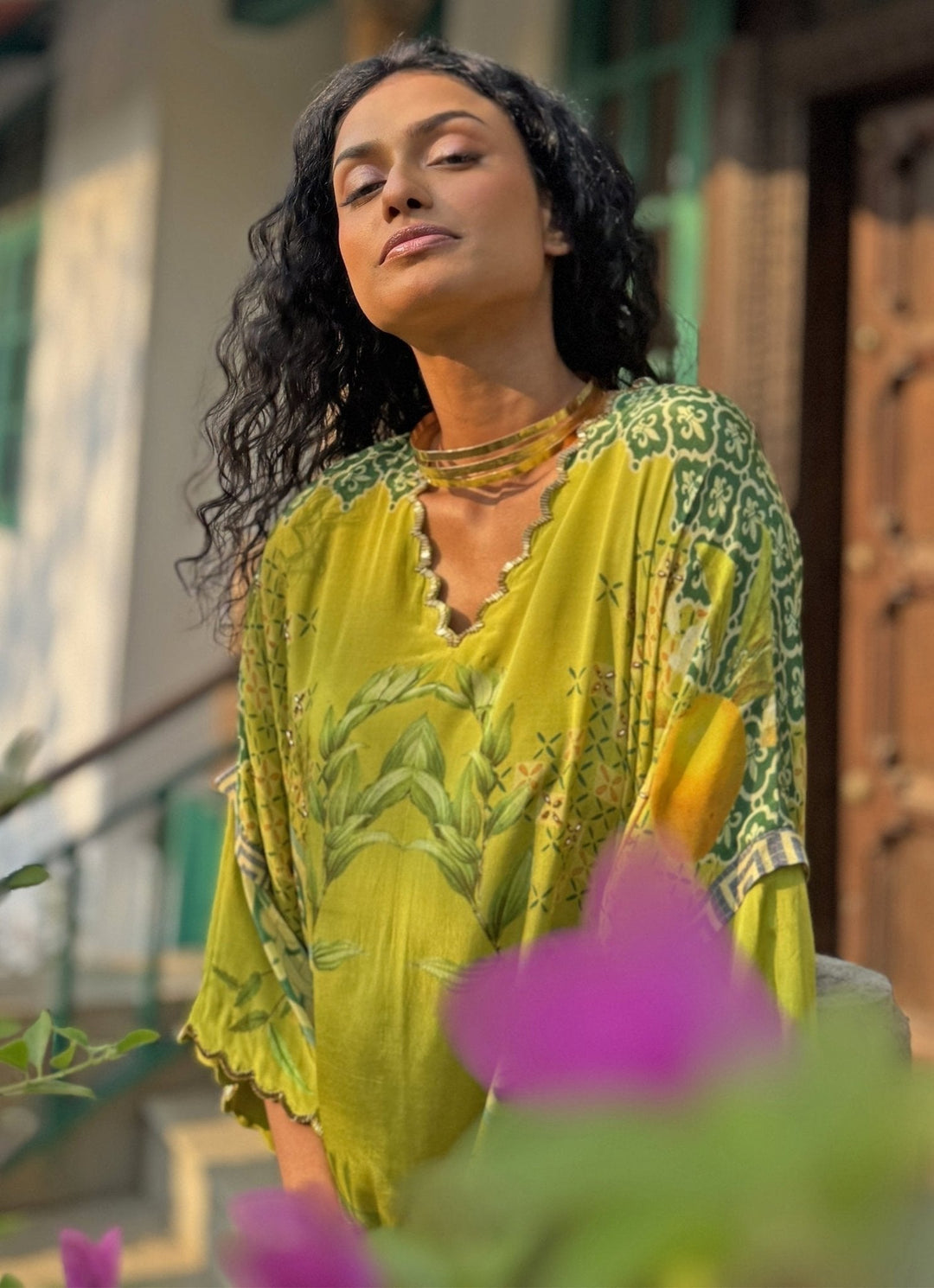 Lime Green Printed Kurta Pant Set Basil Leaf - Fabilicious Fashion