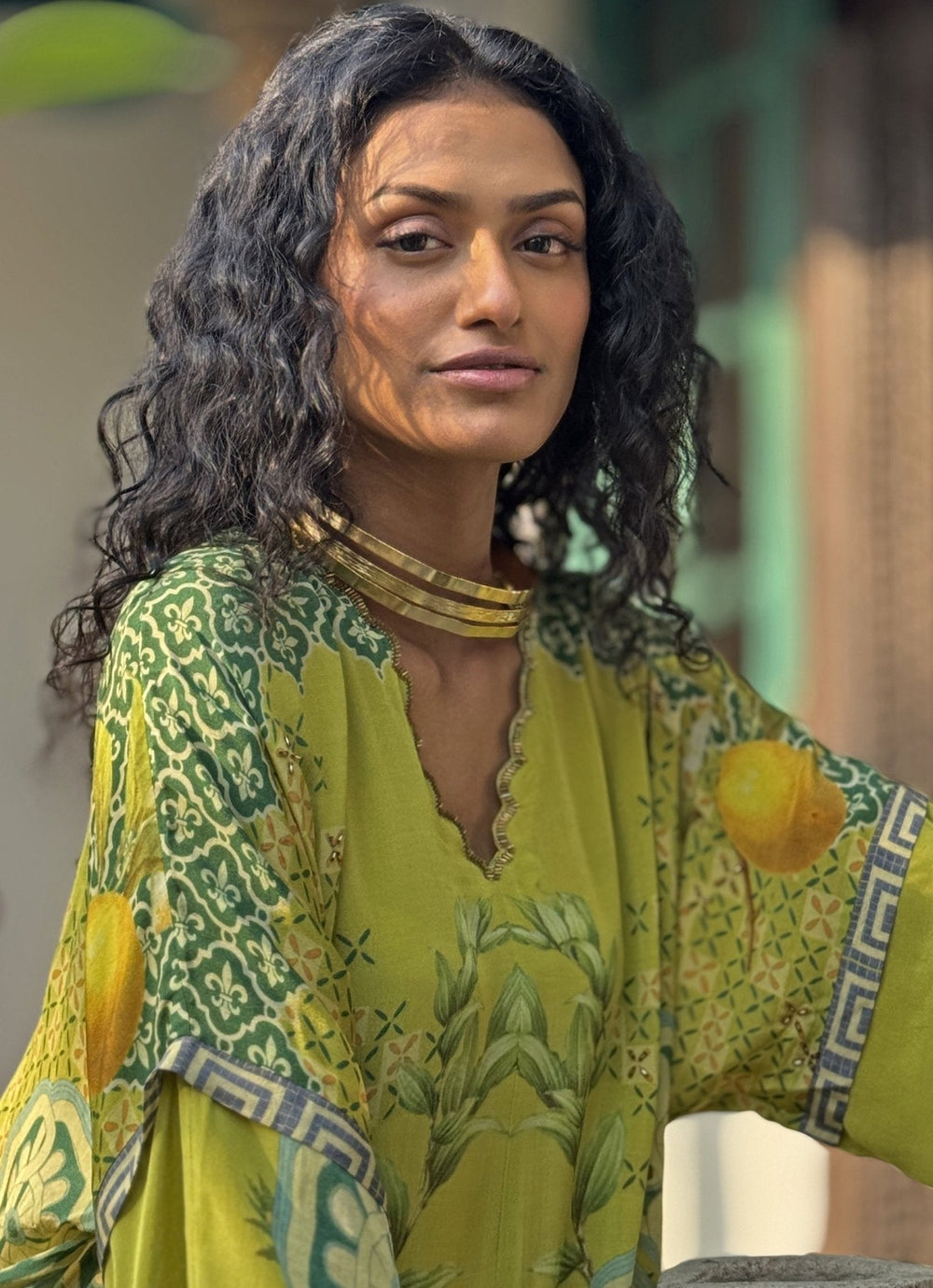 Lime Green Printed Kurta Pant Set Basil Leaf - Fabilicious Fashion