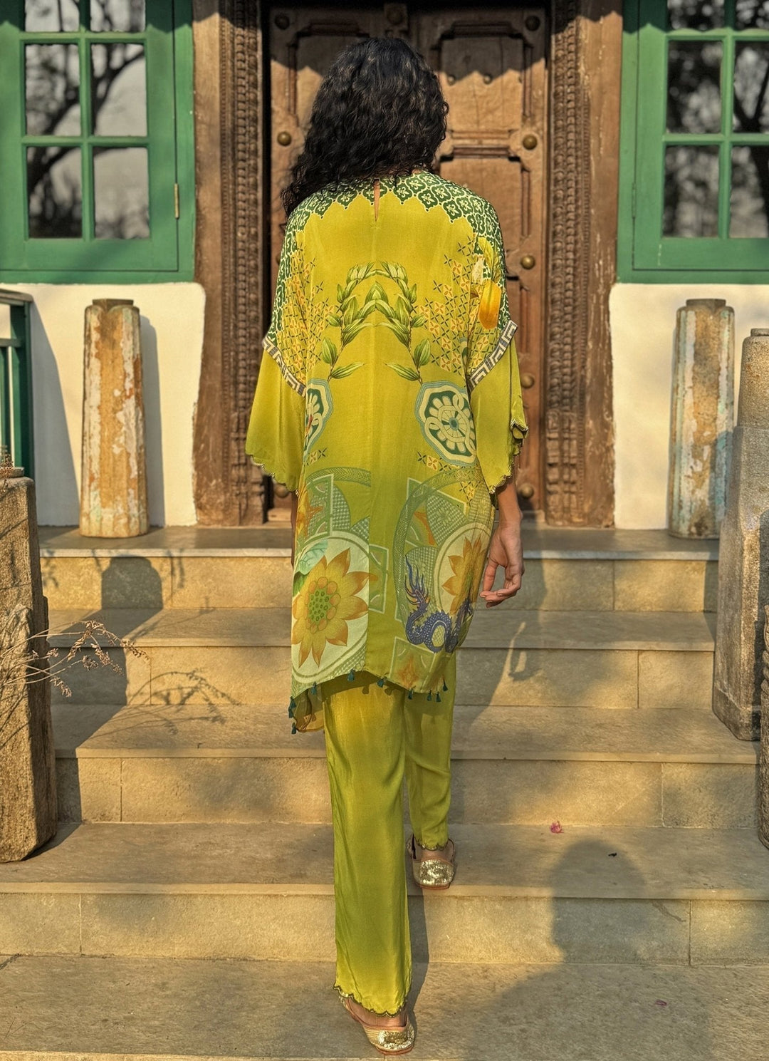 Lime Green Printed Kurta Pant Set Basil Leaf - Fabilicious Fashion