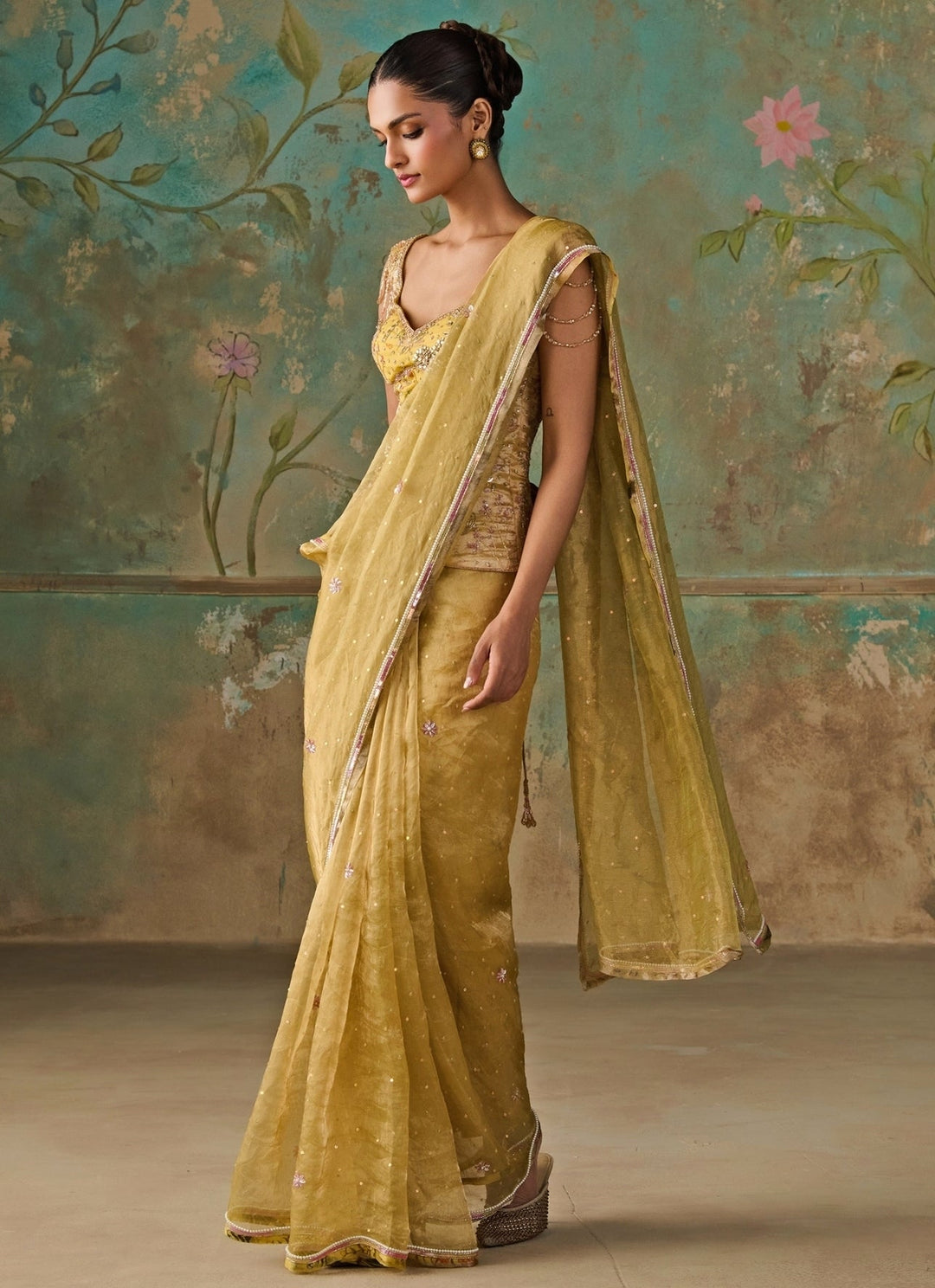 Zoon Tribe Lime Green Silk Tissue Saree With CorsetFabilicious Fashion