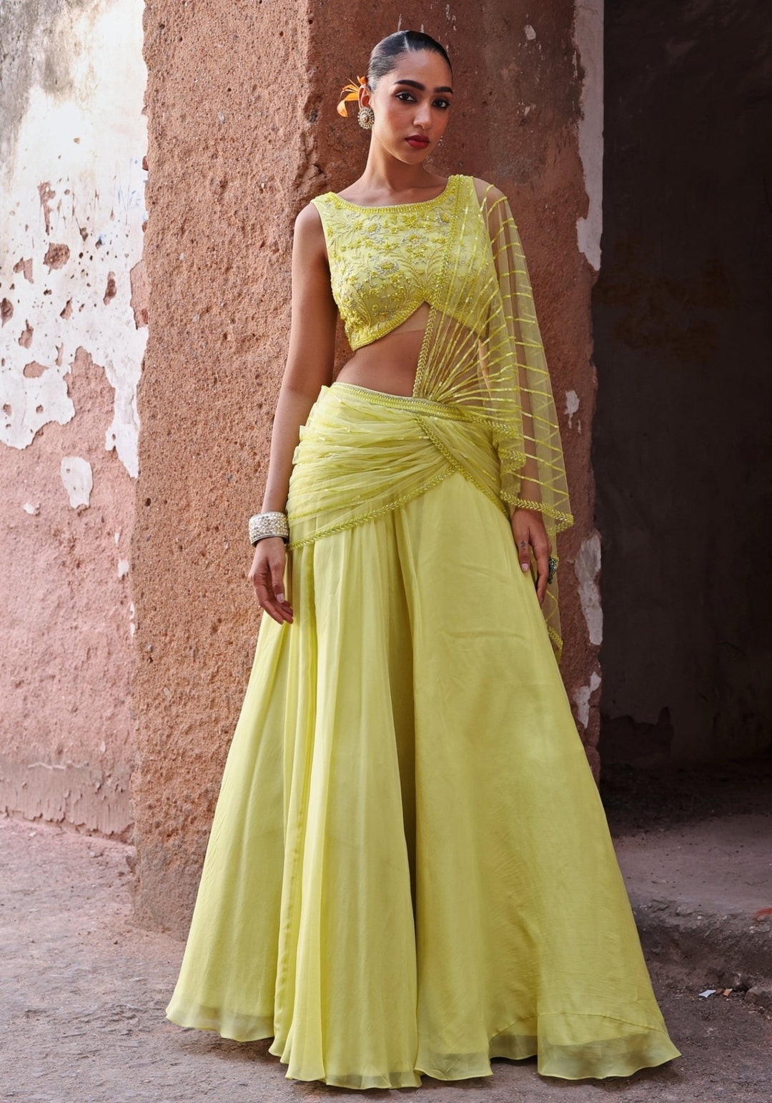 Lime Green Skirt set Seema Thukral - Fabilicious Fashion