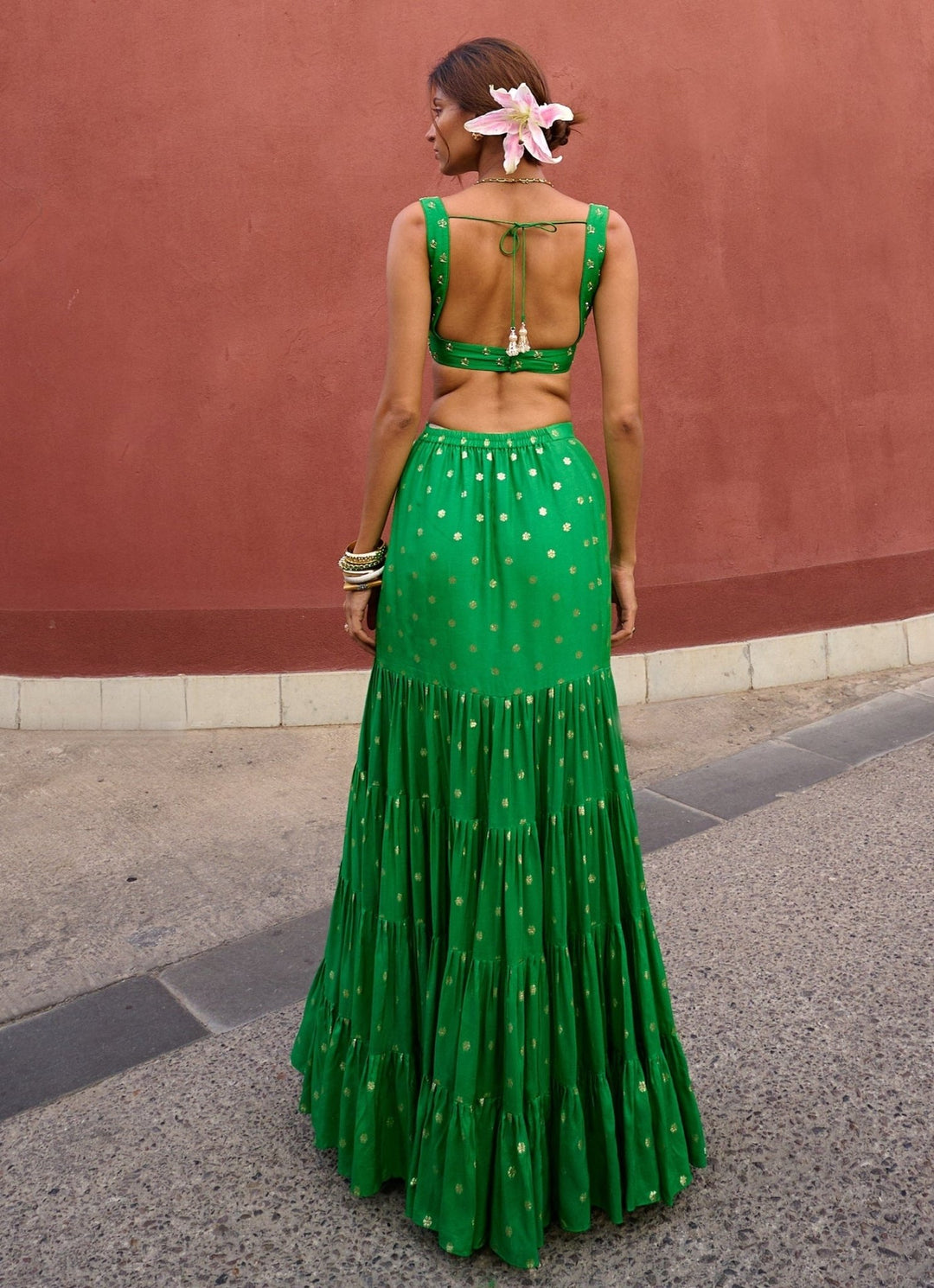 Lime Green Tiered Embellished Lehenga set Chamee and Palak - Fabilicious Fashion