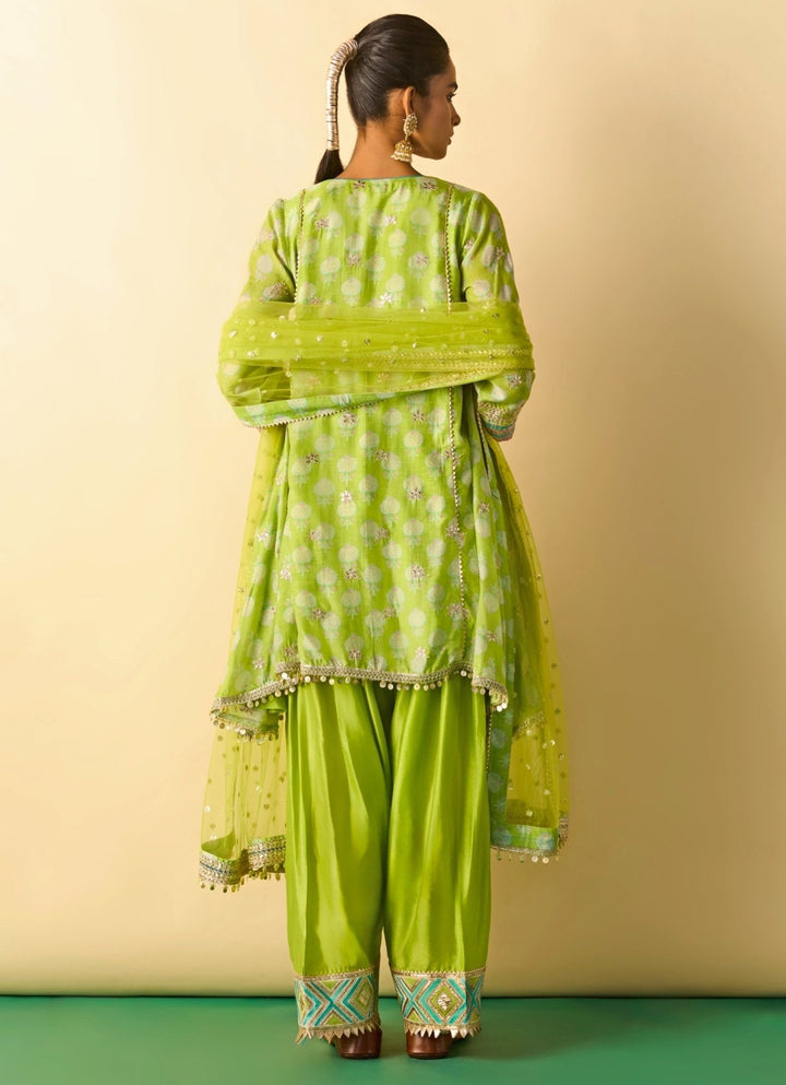 Gopi Vaid Lime Green Tussar Farshi Salwar Kurta SetFabilicious Fashion