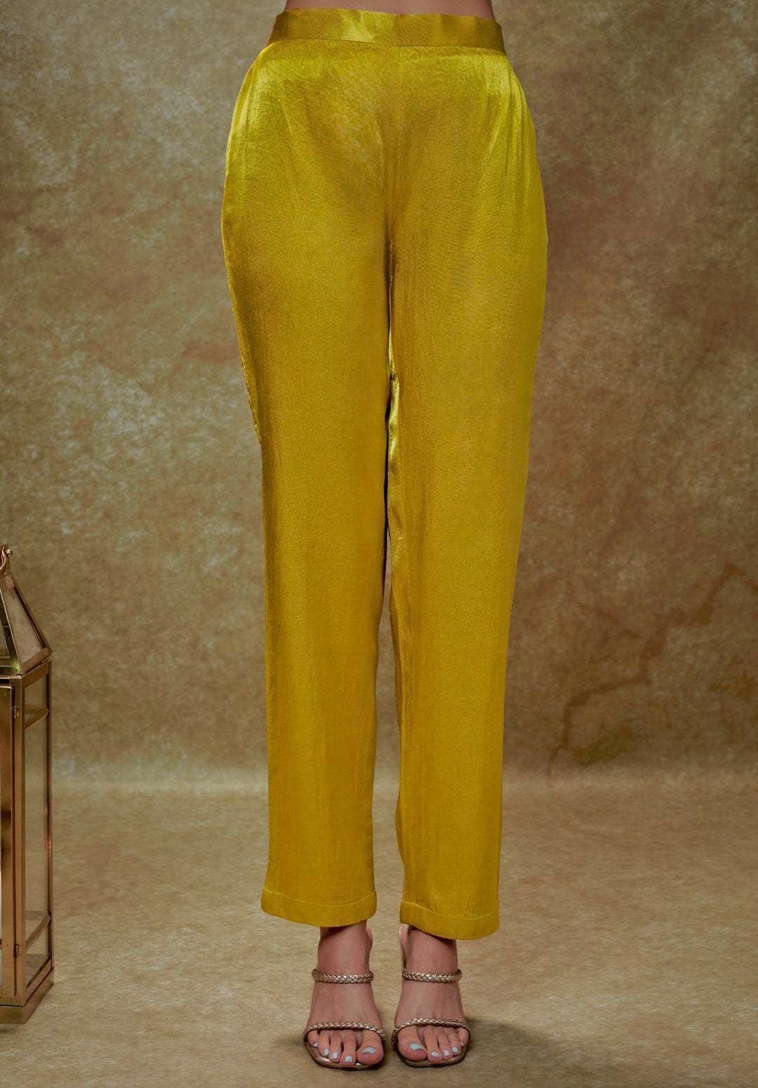 Lime Yellow and Gold Sequin Embroidered Kurta Pants Set Renee Label - Fabilicious Fashion