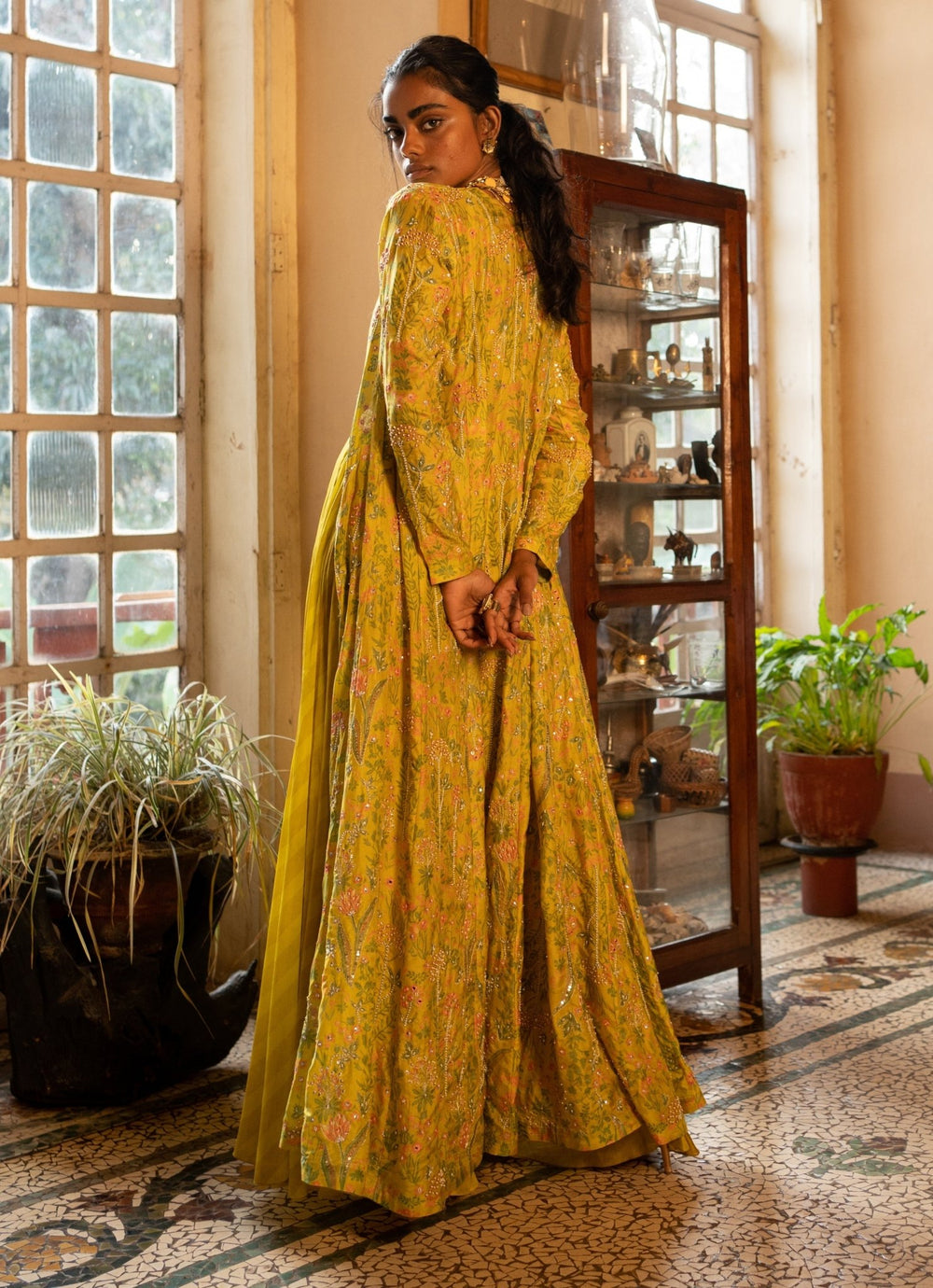 Lime Yellow Crepe Sharara Set With Jacket Paulmi and Harsh - Fabilicious Fashion