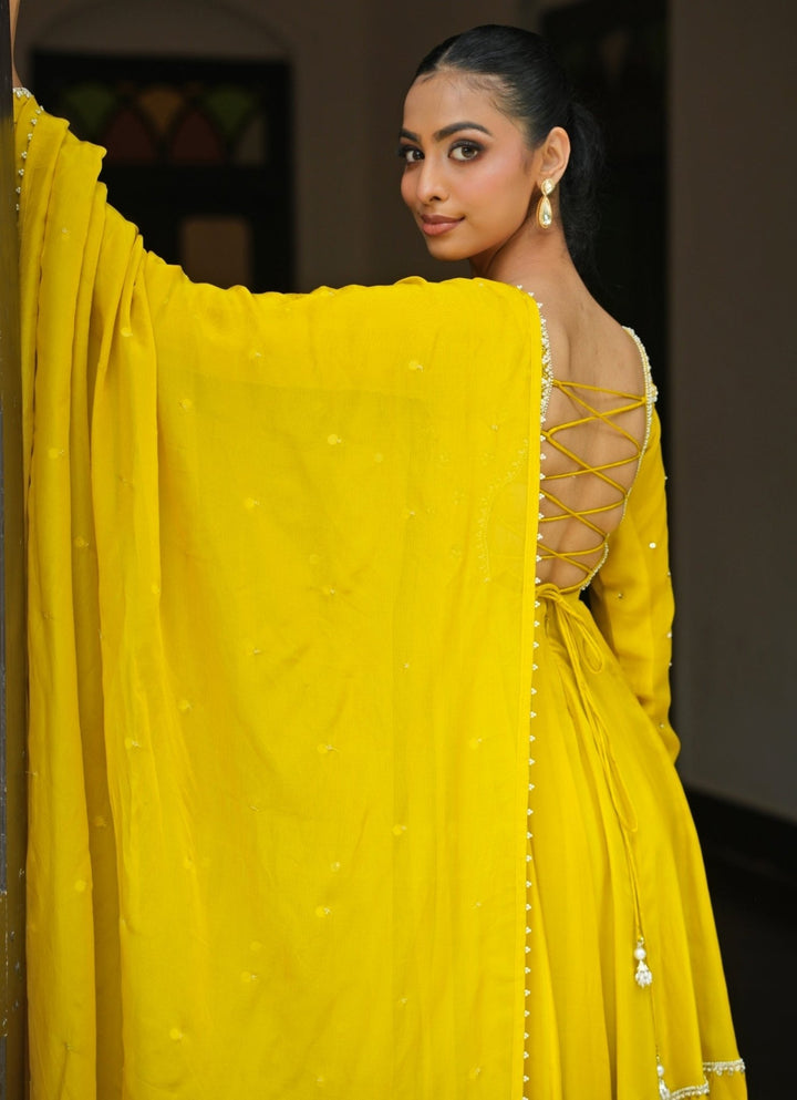 Lime Yellow Embroidered Silk Anarkali Set Enamour by Radha - Fabilicious Fashion