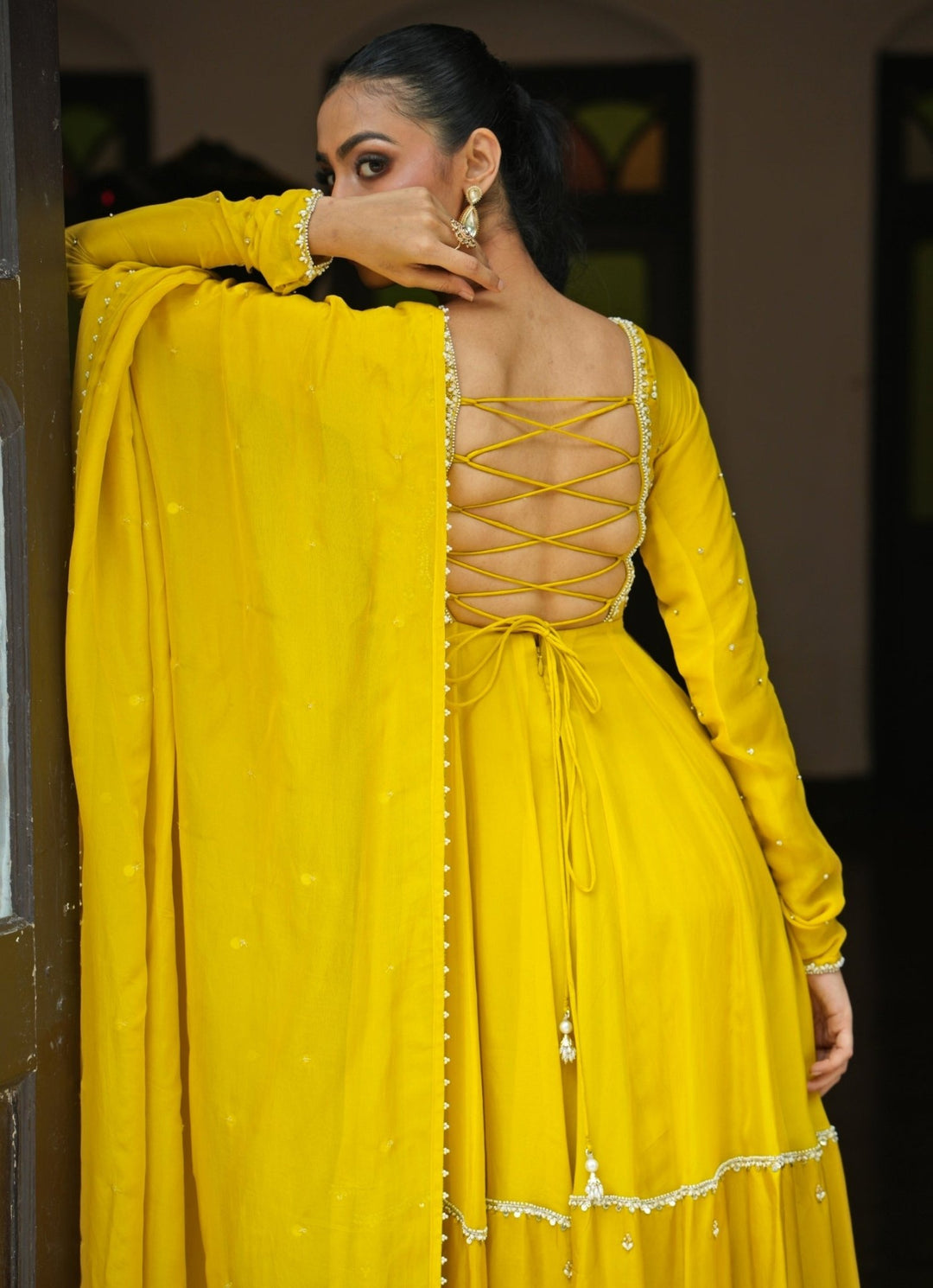 Lime Yellow Embroidered Silk Anarkali Set Enamour by Radha - Fabilicious Fashion