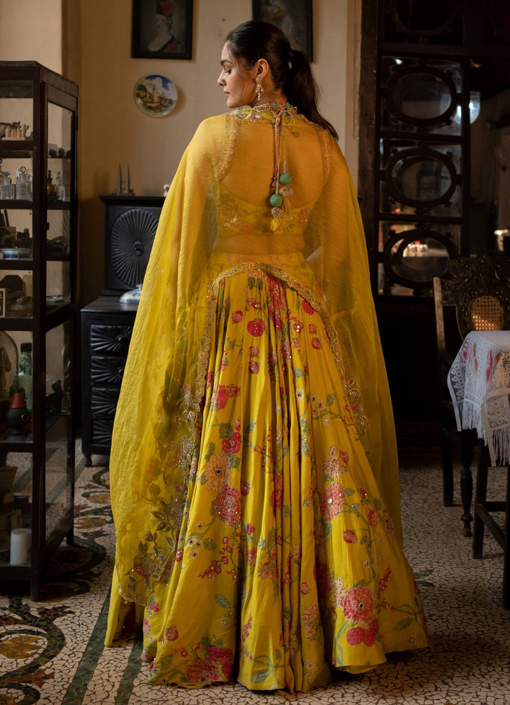 Lime Yellow Embroidered Silk Lehenga Set Paulmi and Harsh - Fabilicious Fashion