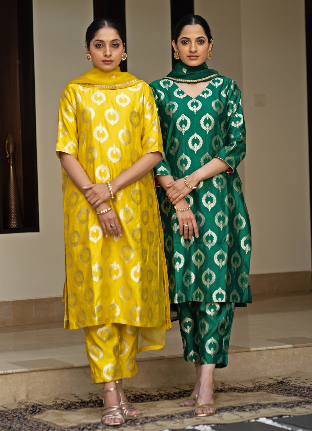 Lime Yellow Handwoven Butti Silk Kurta Pant Set Sobariko - Fabilicious Fashion
