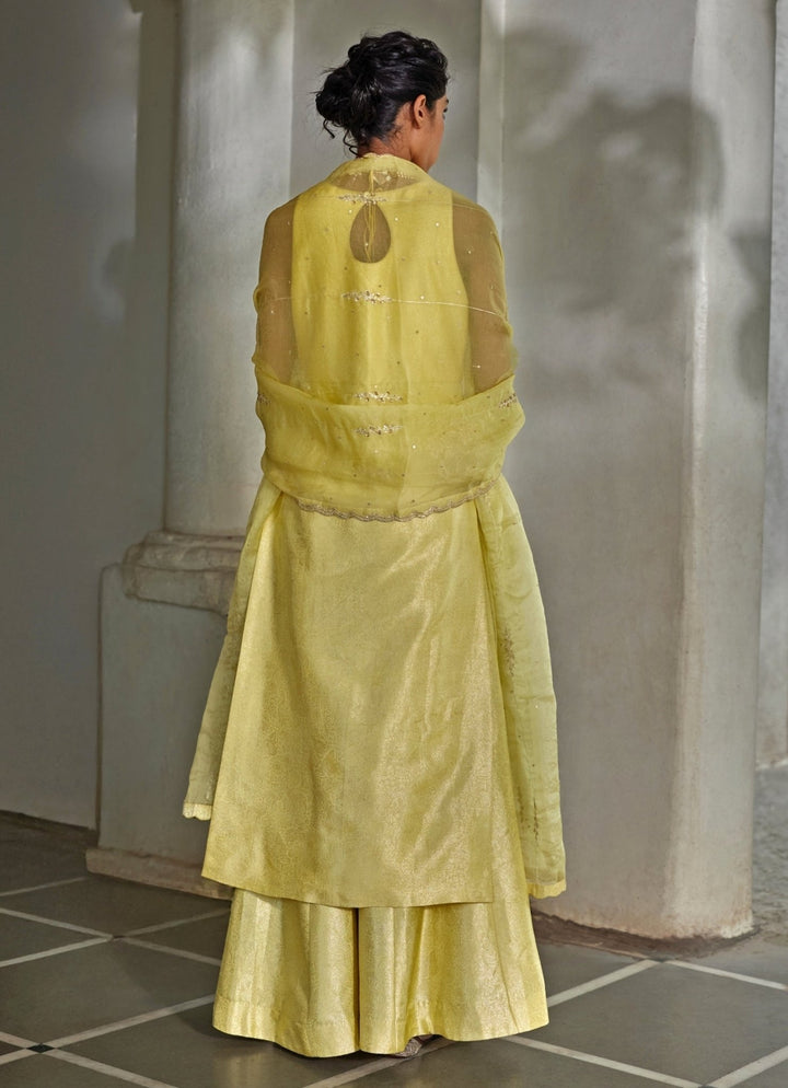 Lime Yellow Jamavar Kurta Palazzo Set Paulmi and Harsh - Fabilicious Fashion
