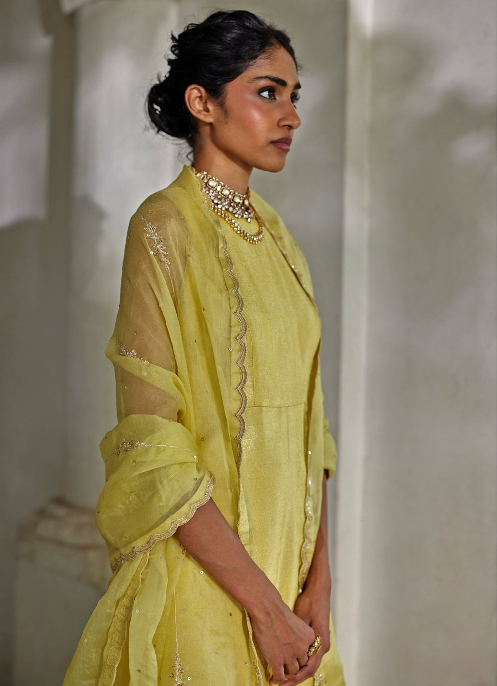 Lime Yellow Jamavar Kurta Palazzo Set Paulmi and Harsh - Fabilicious Fashion