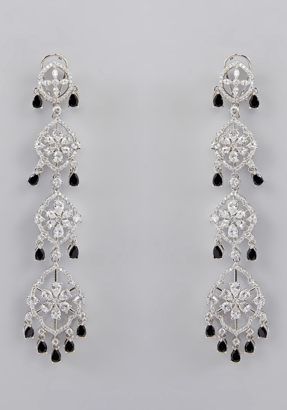 Long Faux Diamond Dangler Earrings Zevar by Geeta - Fabilicious Fashion