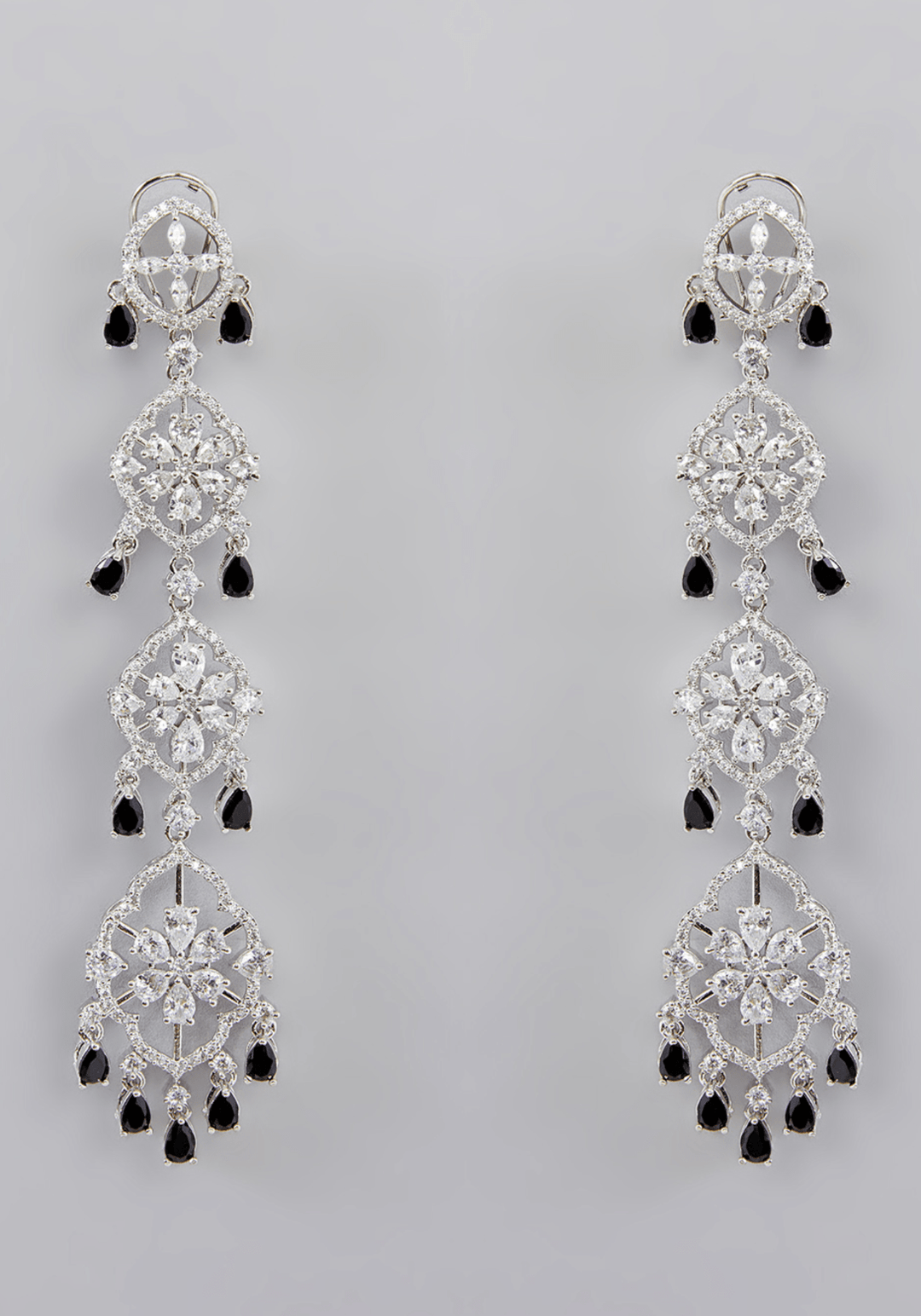 Long Faux Diamond Dangler Earrings Zevar by Geeta - Fabilicious Fashion