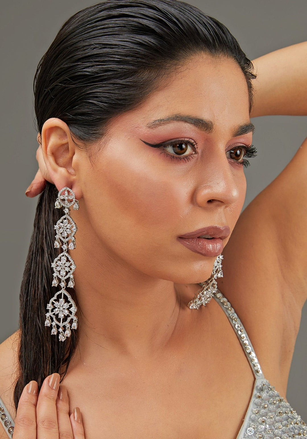 Long Faux Diamond Dangling Earrings Zevar by Geeta - Fabilicious Fashion