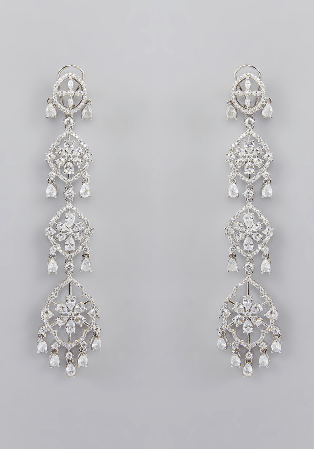 Long Faux Diamond Dangling Earrings Zevar by Geeta - Fabilicious Fashion