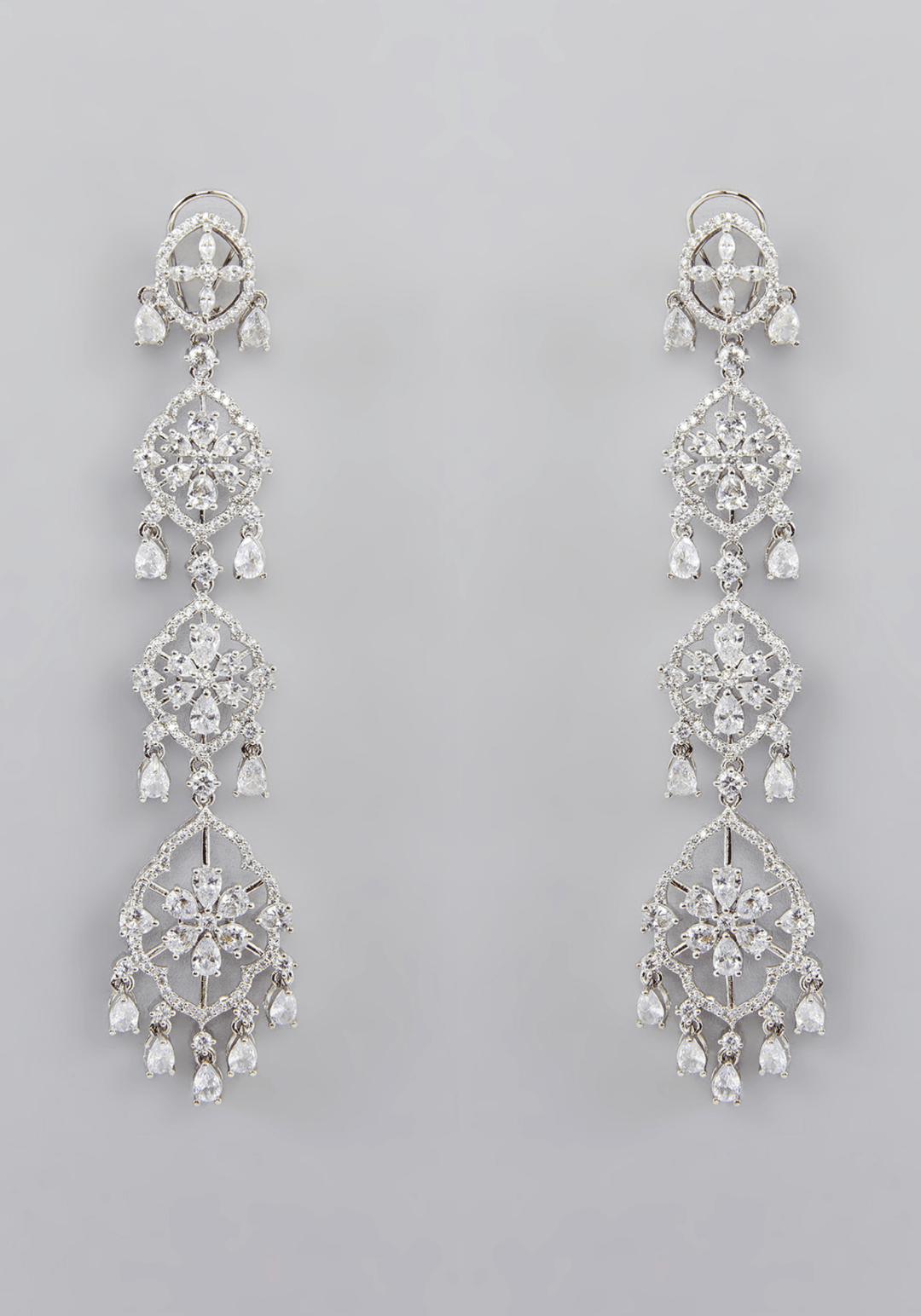 Long Faux Diamond Dangling Earrings Zevar by Geeta - Fabilicious Fashion