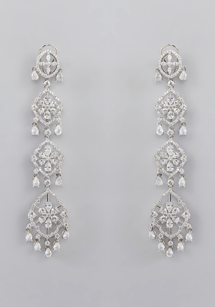 Long Faux Diamond Dangling Earrings Zevar by Geeta - Fabilicious Fashion