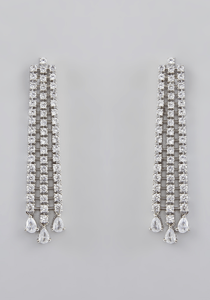 Long Faux Diamond String Danglers Zevar by Geeta - Fabilicious Fashion