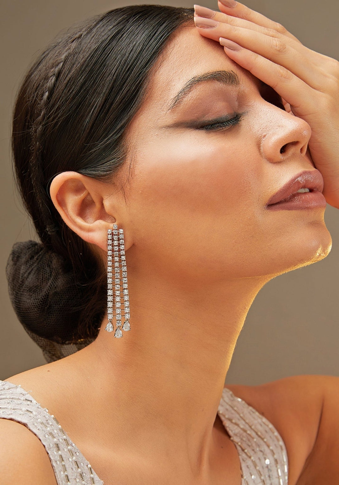 Long Faux Diamond String Danglers Zevar by Geeta - Fabilicious Fashion