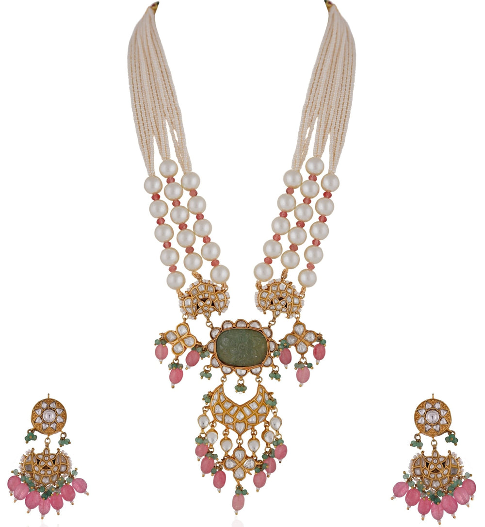 Long Pearl And Multi Colour Beaded Necklace Set Riana by Shikha Jindal - Fabilicious Fashion