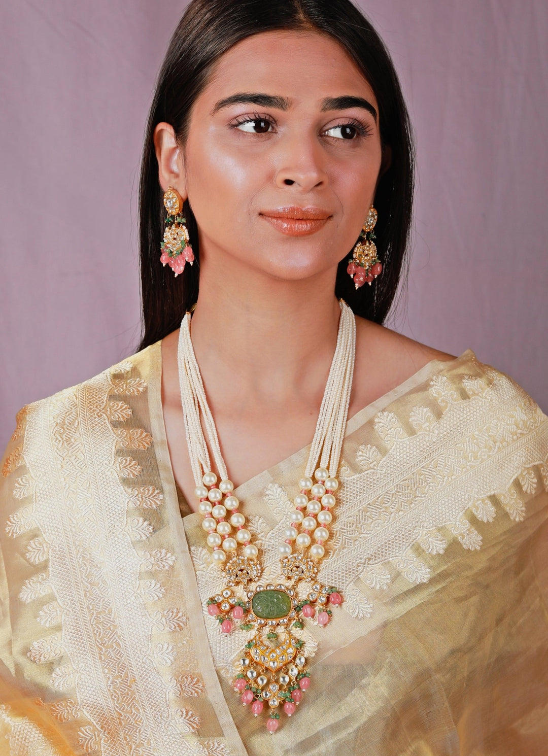 Long Pearl And Multi Colour Beaded Necklace Set Riana by Shikha Jindal - Fabilicious Fashion