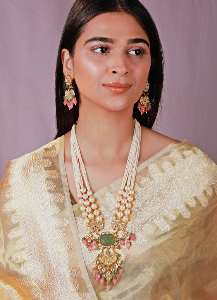 Long Pearl And Multi Colour Beaded Necklace Set Kalyani Indian