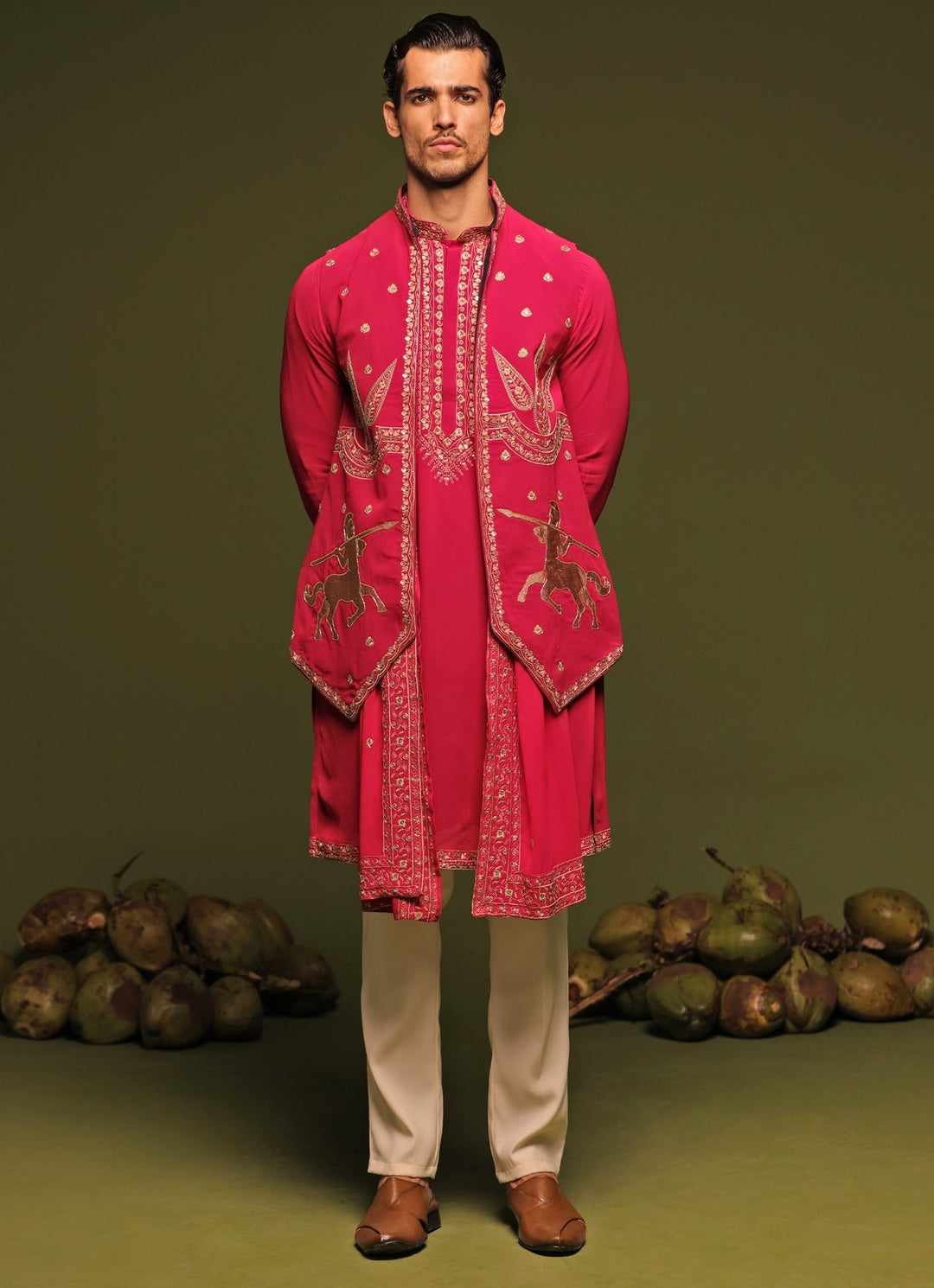 Magenta Pink Embroidered Kurta Jacket Set With Dupatta Kalpraag - Fabilicious Fashion