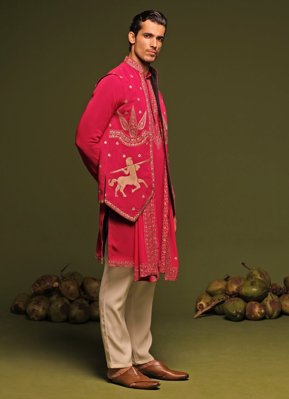 Magenta Pink Embroidered Kurta Jacket Set With Dupatta Kalpraag - Fabilicious Fashion