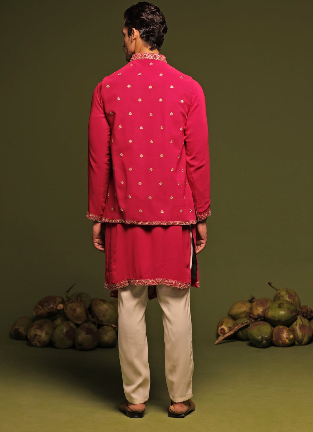 Magenta Pink Embroidered Kurta Jacket Set With Dupatta Kalpraag - Fabilicious Fashion