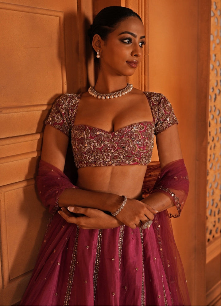 Magenta Pink Embroidered Silk Lehenga Set Enamour by Radha - Fabilicious Fashion